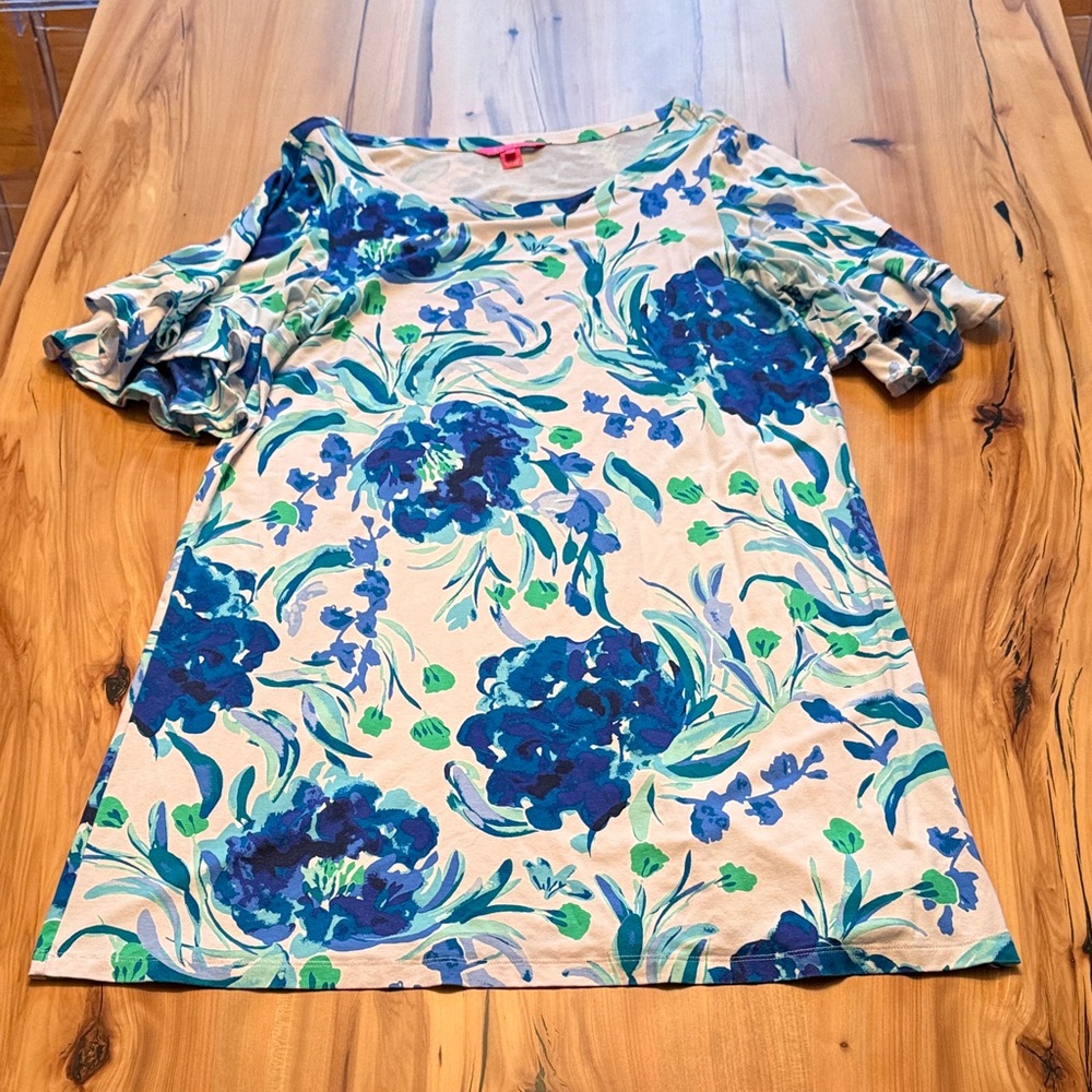 Lilly Pulitzer Blue and Green Floral Midi Dress